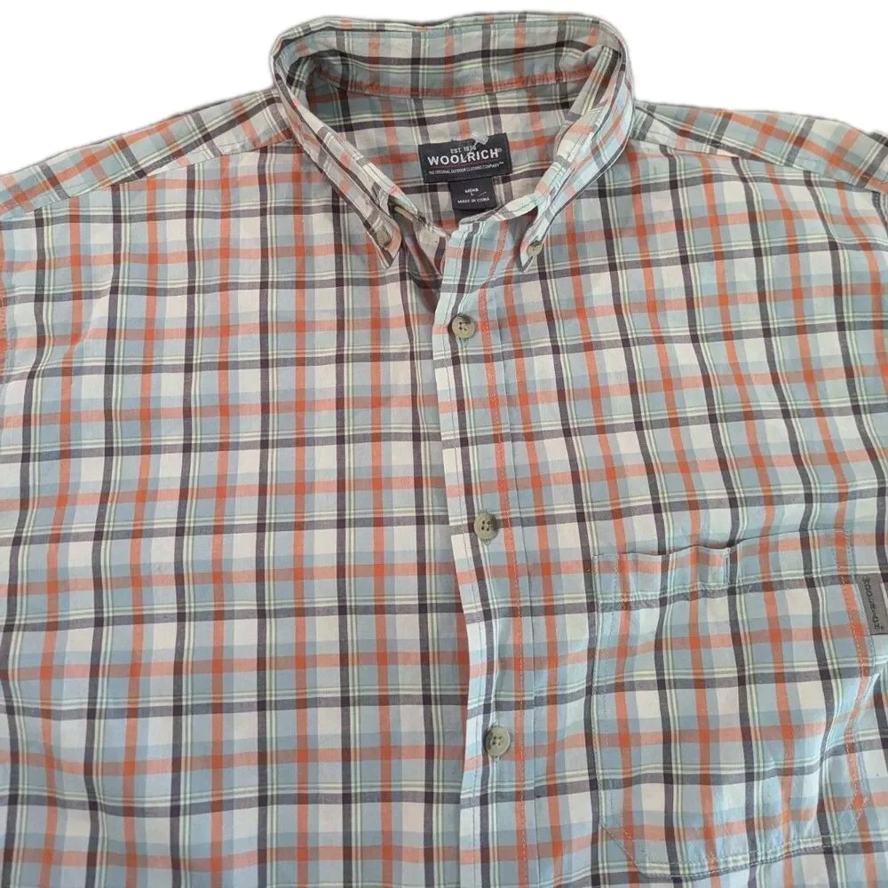 WOOLRICH MEN'S CASUAL Beige/Orange CAMP SHIRT ‎ SZ-L